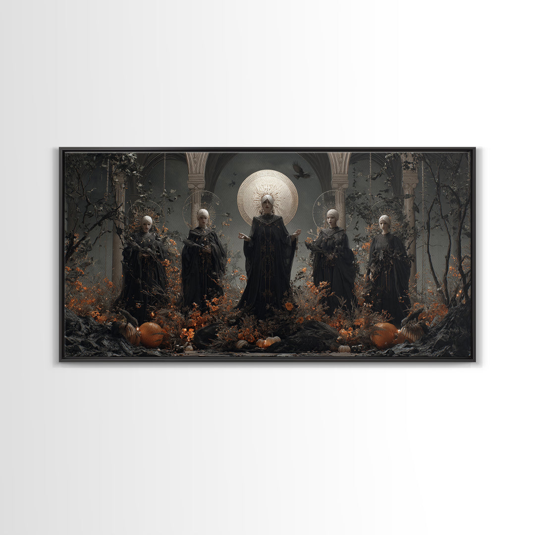 The Eclipse Summoning, Wide Panoramic Art, Spooky Home Decor, Canvas Print, Halloween Wall Decor, Gothic Home Decor, Macabre Wall Art