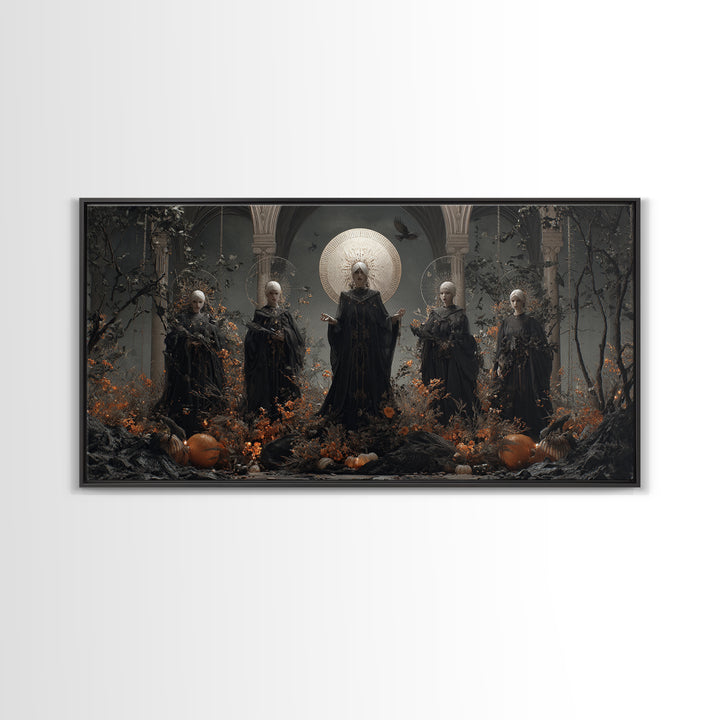 The Eclipse Summoning, Wide Panoramic Art, Spooky Home Decor, Canvas Print, Halloween Wall Decor, Gothic Home Decor, Macabre Wall Art