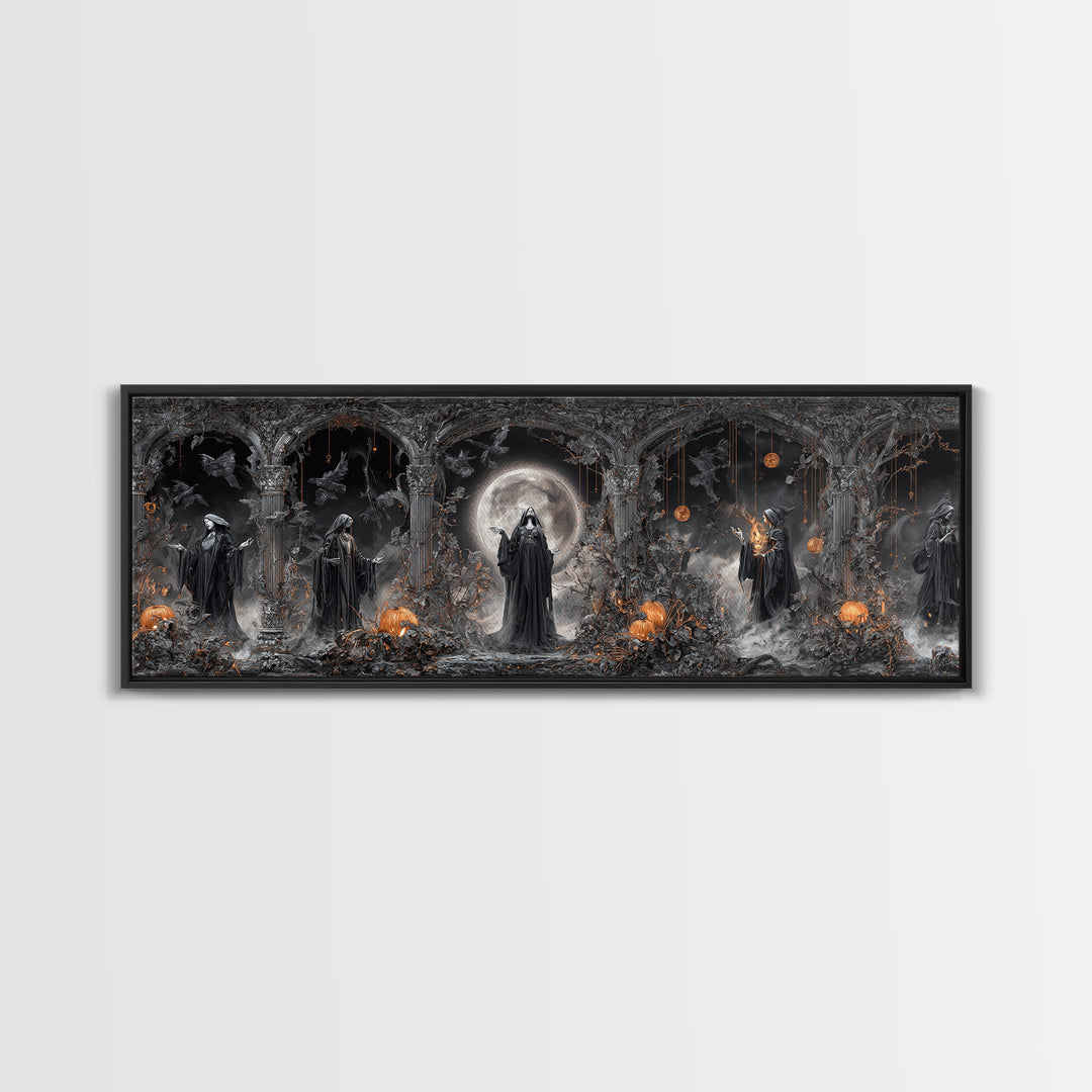 The Eclipse Summoning, Extra Wide Wall Art, Haunted Gothic Art, Framed Canvas Print, Halloween Wall Decor, Gothic Home Decor
