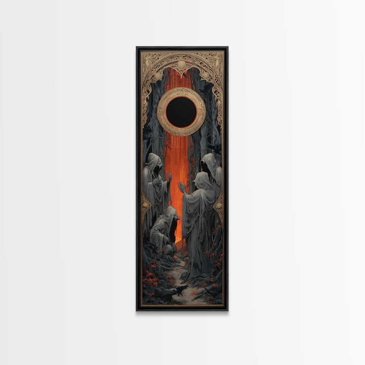 The Eclipse Summoning, Tall Narrow Wall Art, Haunted Gothic Art, Framed Canvas Print, Halloween Wall Decor, Gothic Home Decor