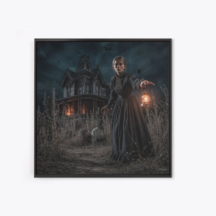 The Last House At The World'S Edge, Square Wall Art, Spooky Home Decor, Canvas Print, Halloween Wall Decor, Gothic Home Decor