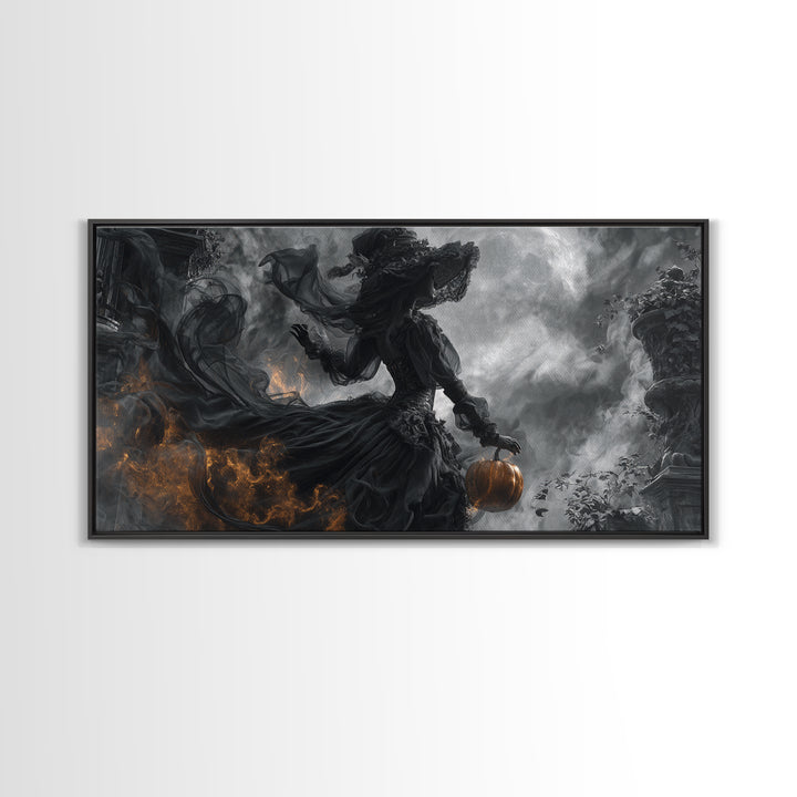 Halloween On Another Planet, Wide Panoramic Art, Gothic Horror Wall Art, Framed Canvas Print, Halloween Wall Decor, Gothic Home Decor