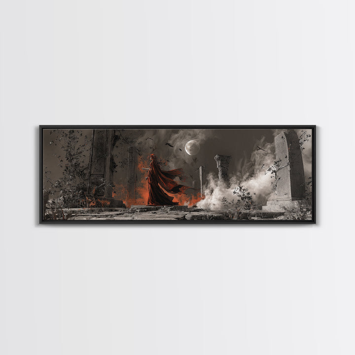 Halloween On Another Planet, Extra Wide Wall Art, Haunted Gothic Art, Framed Canvas Print, Halloween Wall Decor, Gothic Home Decor