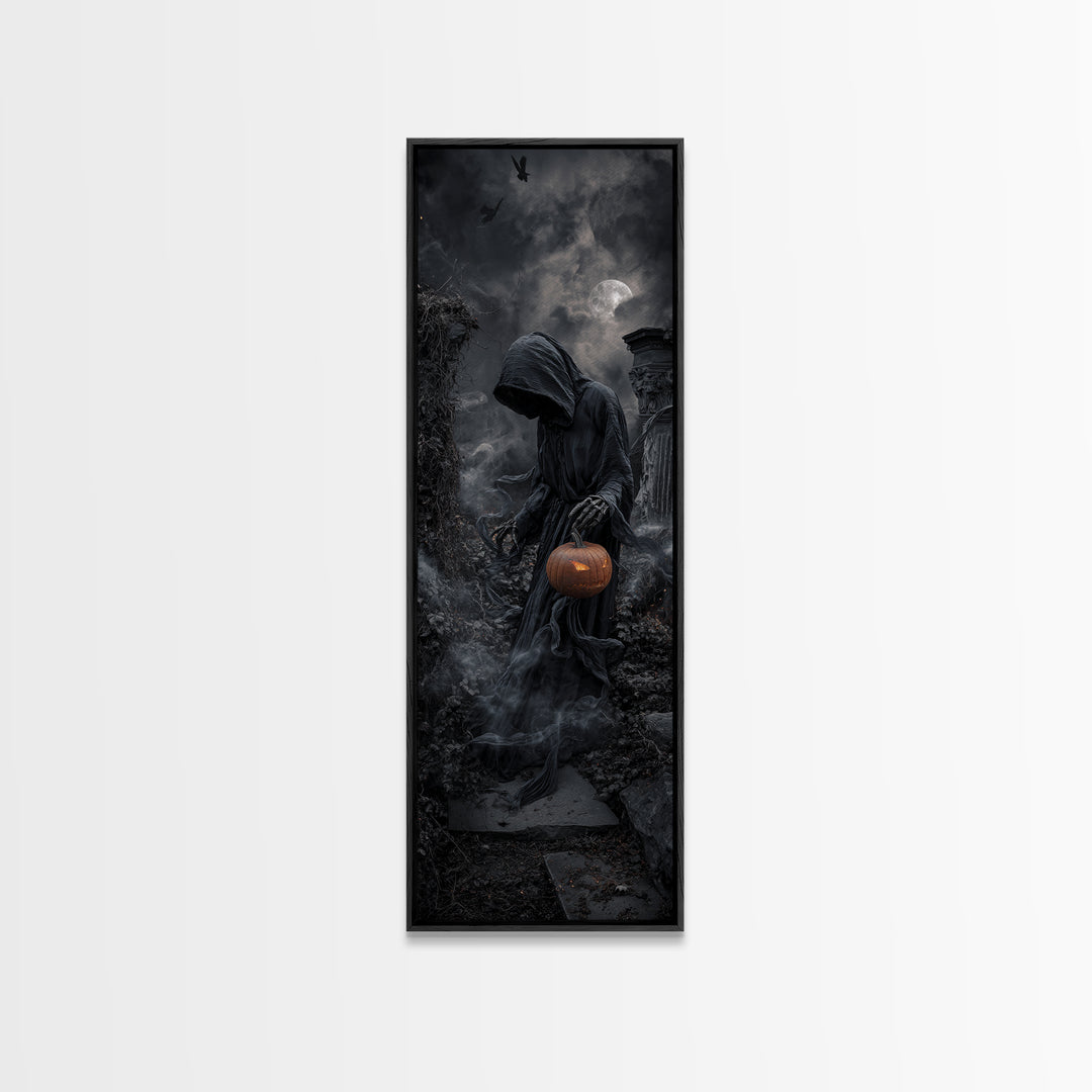 Halloween On Another Planet, Tall Narrow Wall Art, Gothic Horror Wall Art, Framed Canvas Print, Halloween Wall Decor, Gothic Home Decor