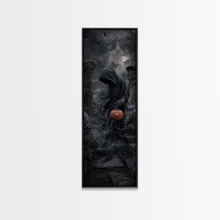 Halloween On Another Planet, Tall Narrow Wall Art, Gothic Horror Wall Art, Framed Canvas Print, Halloween Wall Decor, Gothic Home Decor