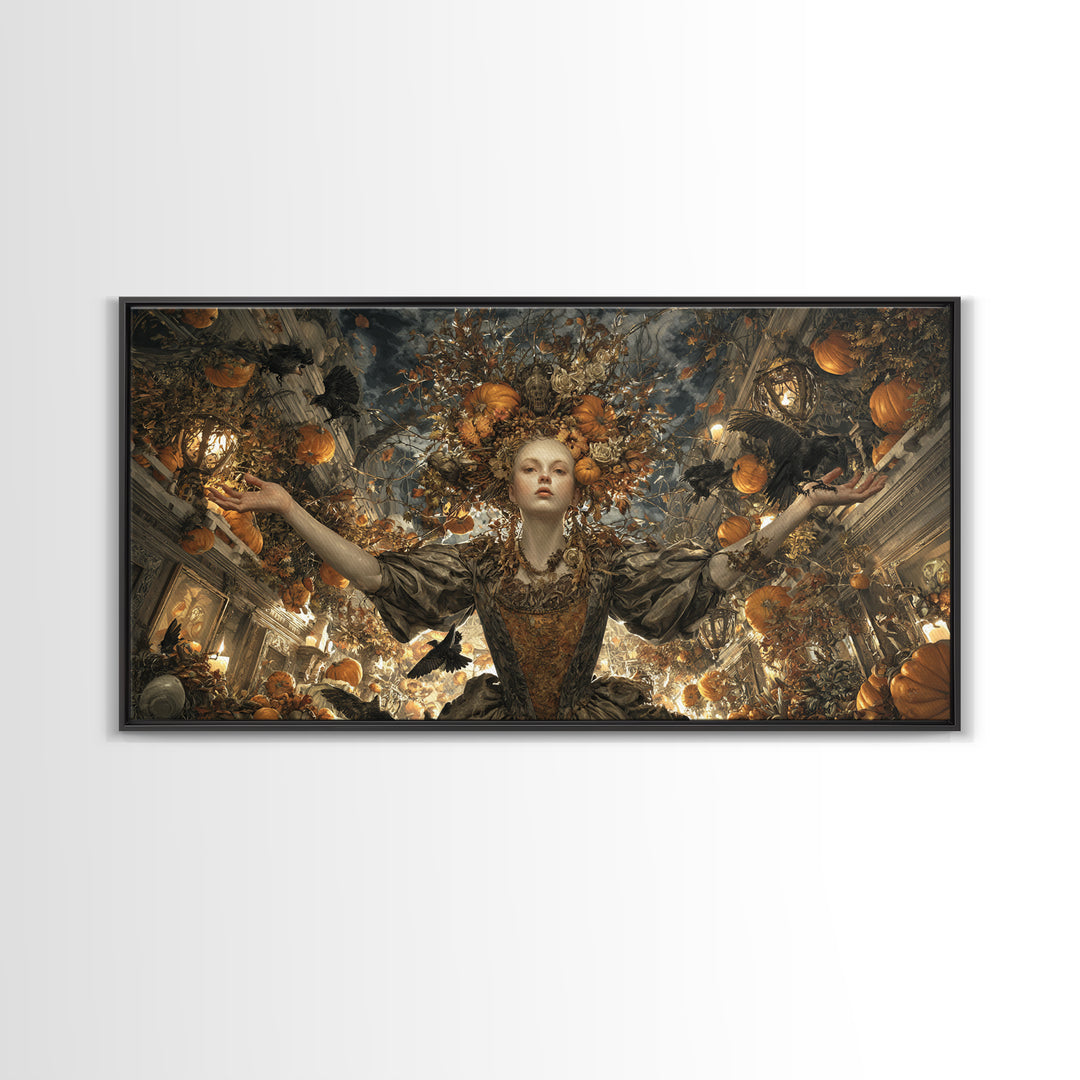 The Personification Of October, Wide Panoramic Art, Gothic Horror Wall Art, Framed Canvas Print, Halloween Wall Decor, Gothic Home Decor