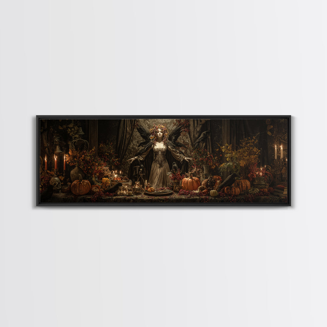 The Personification Of October, Extra Wide Wall Art, Gothic Horror Wall Art, Framed Canvas Print, Halloween Wall Decor, Gothic Home Decor