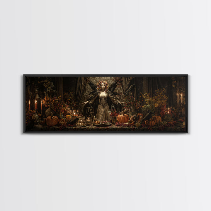 The Personification Of October, Extra Wide Wall Art, Gothic Horror Wall Art, Framed Canvas Print, Halloween Wall Decor, Gothic Home Decor