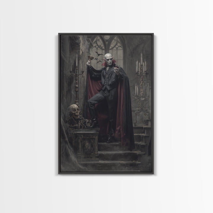 The Crimson Count Of Hollow Keep, Vertical Wall Art, Haunted Gothic Art, Framed Canvas Print, Halloween Wall Decor, Gothic Home Decor
