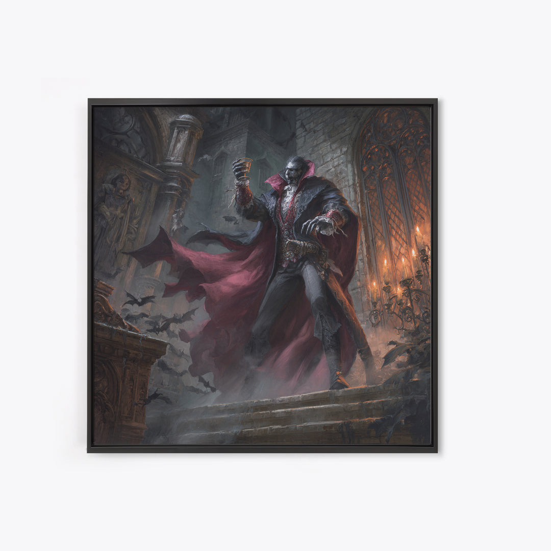 The Crimson Count Of Hollow Keep, Square Wall Art, Macabre Wall Art, Framed Canvas Print, Halloween Wall Decor, Gothic Home Decor