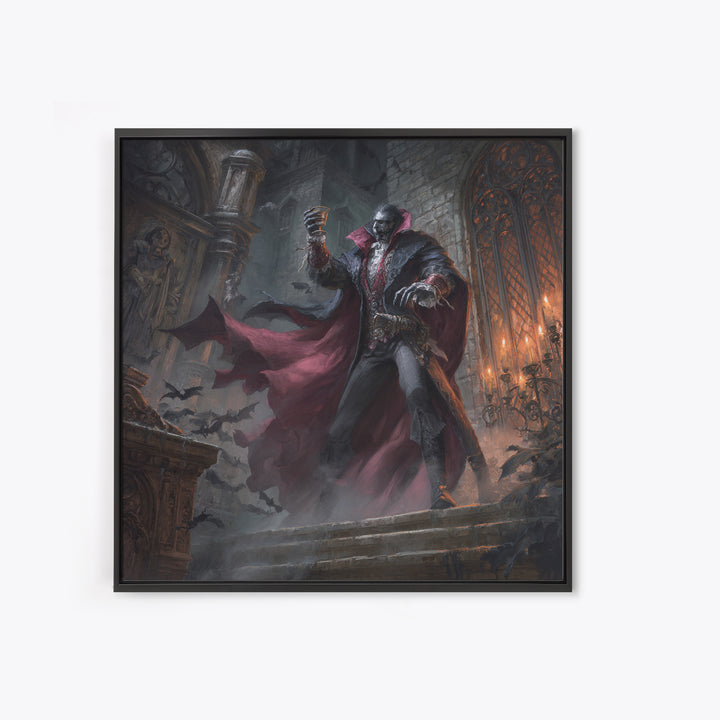 The Crimson Count Of Hollow Keep, Square Wall Art, Macabre Wall Art, Framed Canvas Print, Halloween Wall Decor, Gothic Home Decor