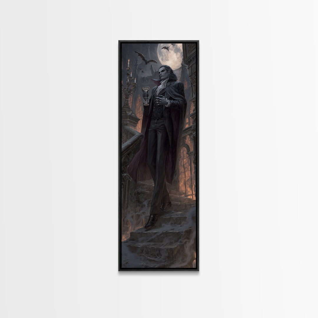 The Crimson Count Of Hollow Keep, Tall Narrow Wall Art, Macabre Wall Art, Framed Canvas Print, Halloween Wall Decor, Gothic Home Decor