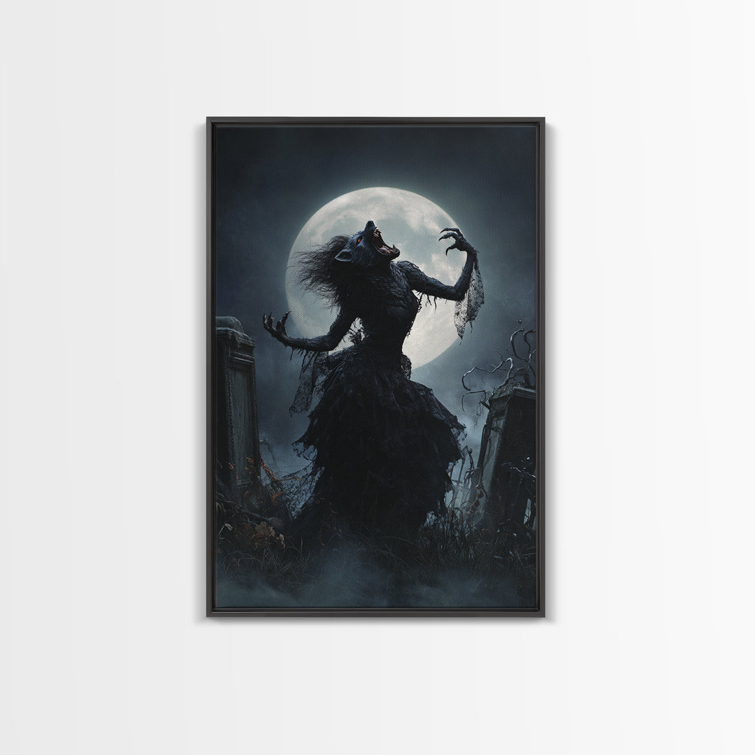 The Widow Wolf Of Briar Moon, Vertical Wall Art, Macabre Wall Art, Framed Canvas Print, Halloween Wall Decor, Gothic Home Decor