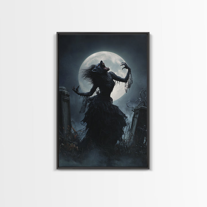 The Widow Wolf Of Briar Moon, Vertical Wall Art, Macabre Wall Art, Framed Canvas Print, Halloween Wall Decor, Gothic Home Decor