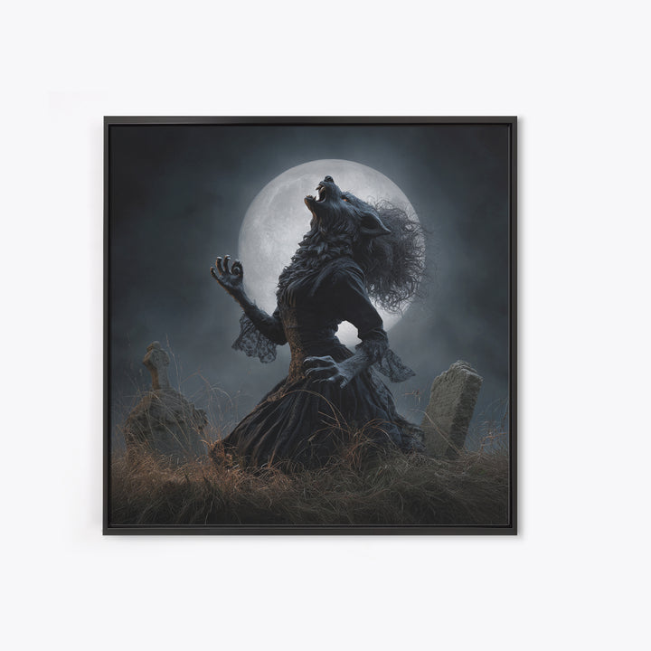 The Widow Wolf Of Briar Moon, Square Wall Art, Gothic Horror Wall Art, Framed Canvas Print, Halloween Wall Decor, Gothic Home Decor