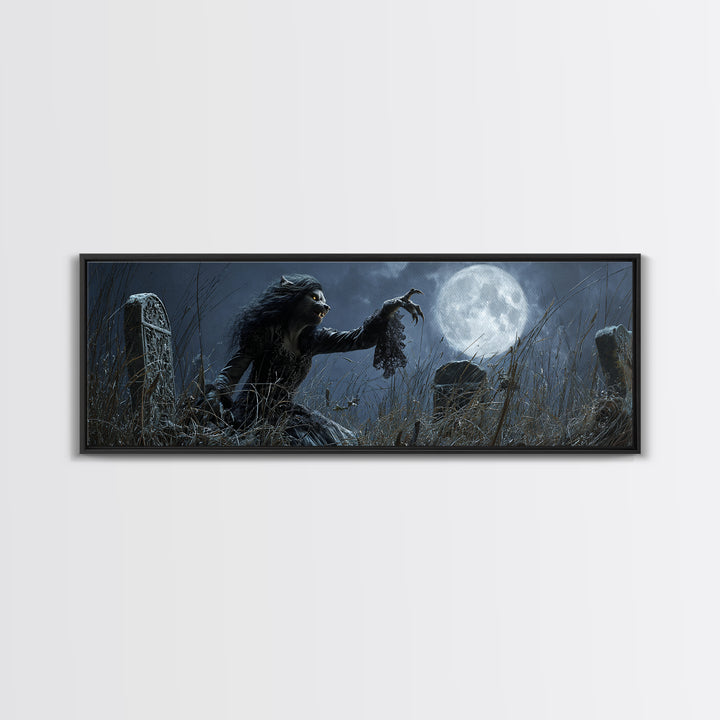 The Widow Wolf Of Briar Moon, Extra Wide Wall Art, Gothic Horror Wall Art, Framed Canvas Print, Halloween Wall Decor, Gothic Home Decor
