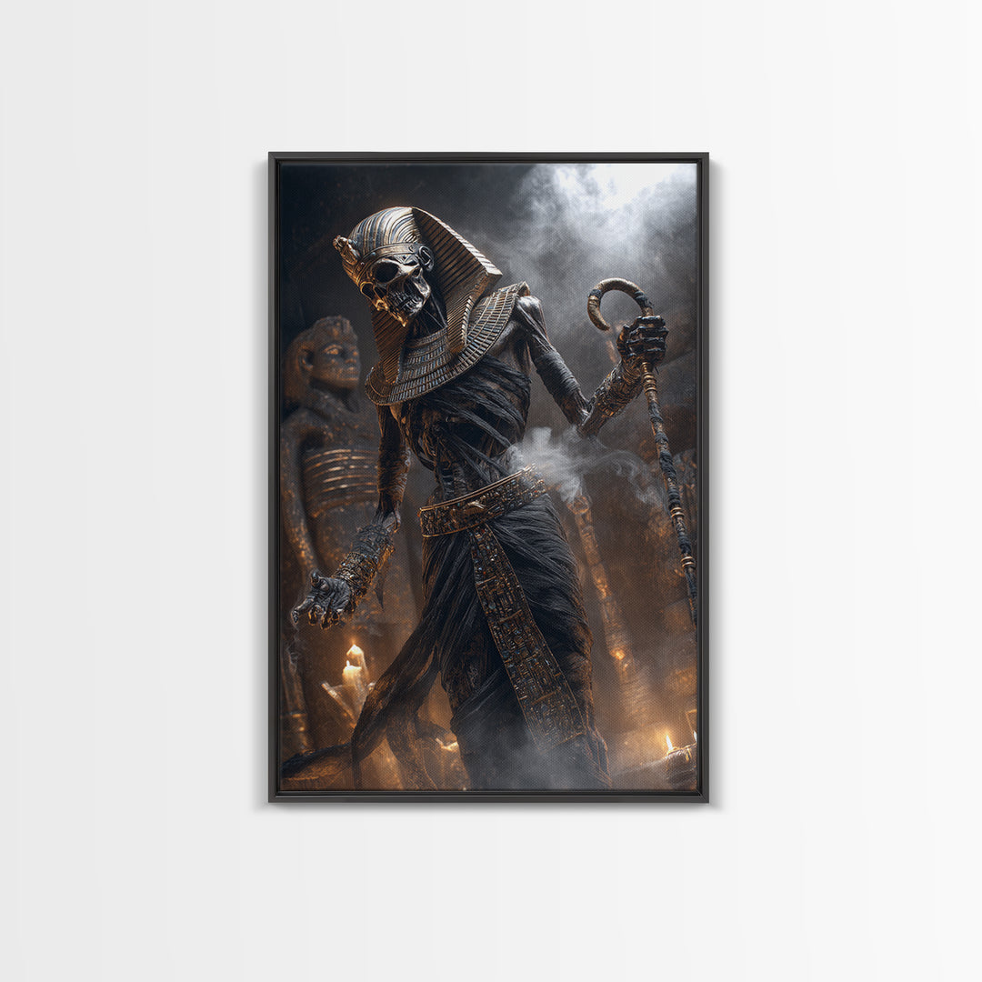 The Pharaoh Of Dustbound Silence, Vertical Wall Art, Haunted Gothic Art, Framed Canvas Print, Halloween Wall Decor, Gothic Home Decor