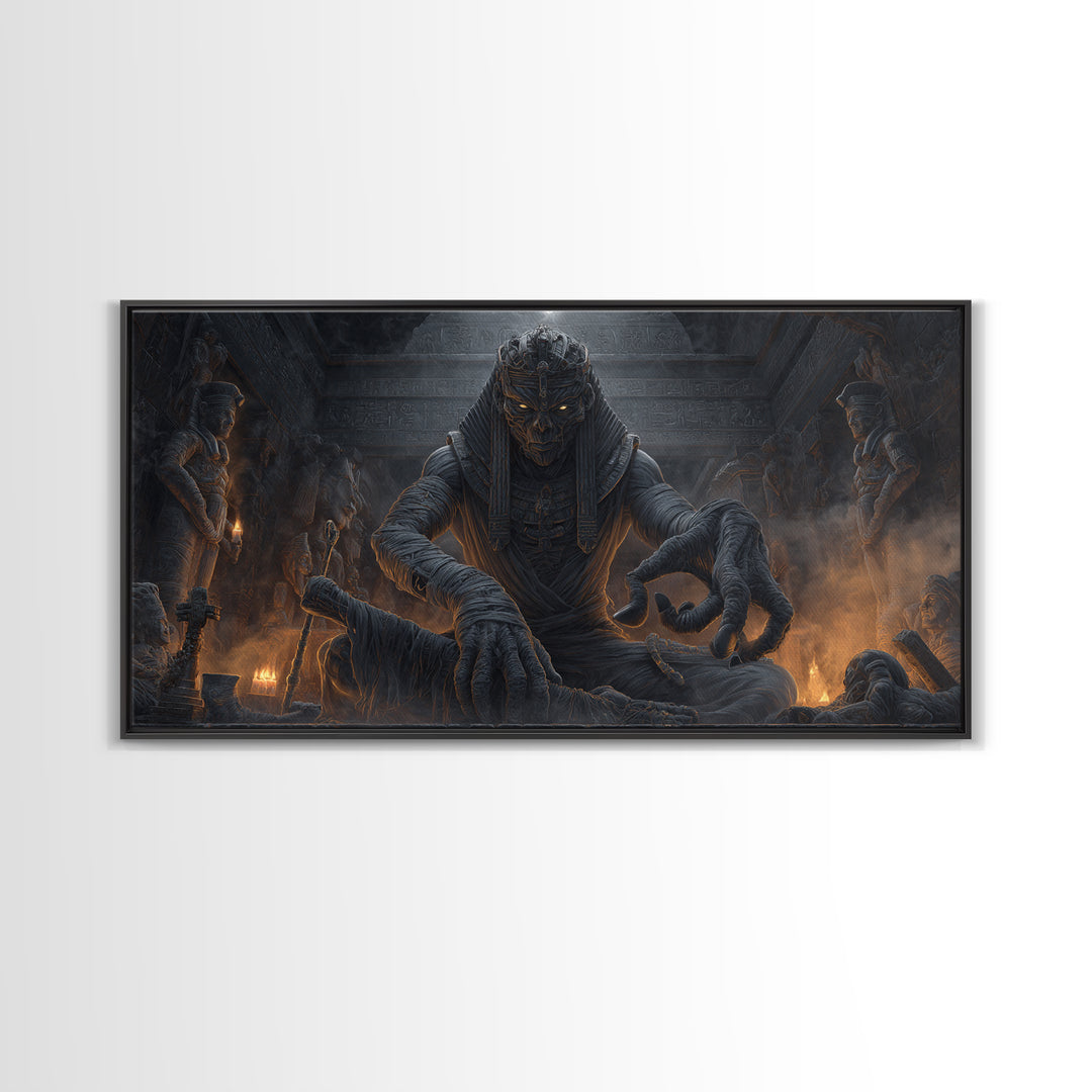 The Pharaoh Of Dustbound Silence, Wide Panoramic Art, Dark Halloween Decor, Canvas Print, Halloween Wall Decor, Gothic Home Decor