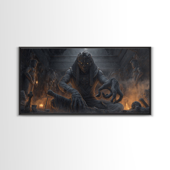 The Pharaoh Of Dustbound Silence, Wide Panoramic Art, Dark Halloween Decor, Canvas Print, Halloween Wall Decor, Gothic Home Decor