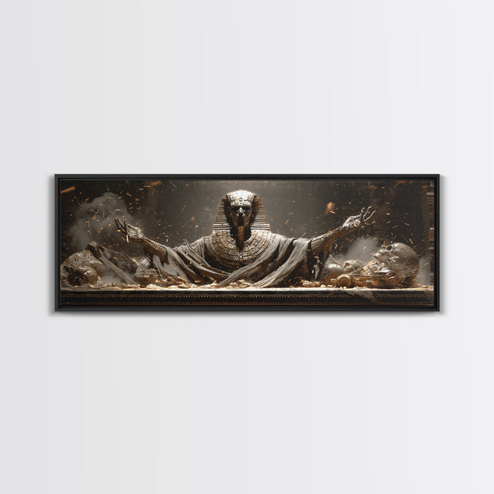 The Pharaoh Of Dustbound Silence, Extra Wide Wall Art, Dark Fantasy Wall Art, Canvas Print, Halloween Wall Decor, Gothic Home Decor