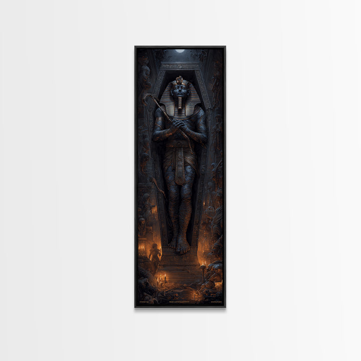The Pharaoh Of Dustbound Silence, Tall Narrow Wall Art, Spooky Home Decor, Canvas Print, Halloween Wall Decor, Gothic Home Decor