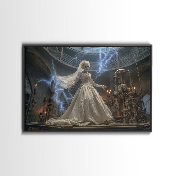 The Stitched Bride Of Thunder Hall, Landscape Wall Art, Haunted Gothic Art, Framed Canvas Print, Halloween Wall Decor, Gothic Home Decor