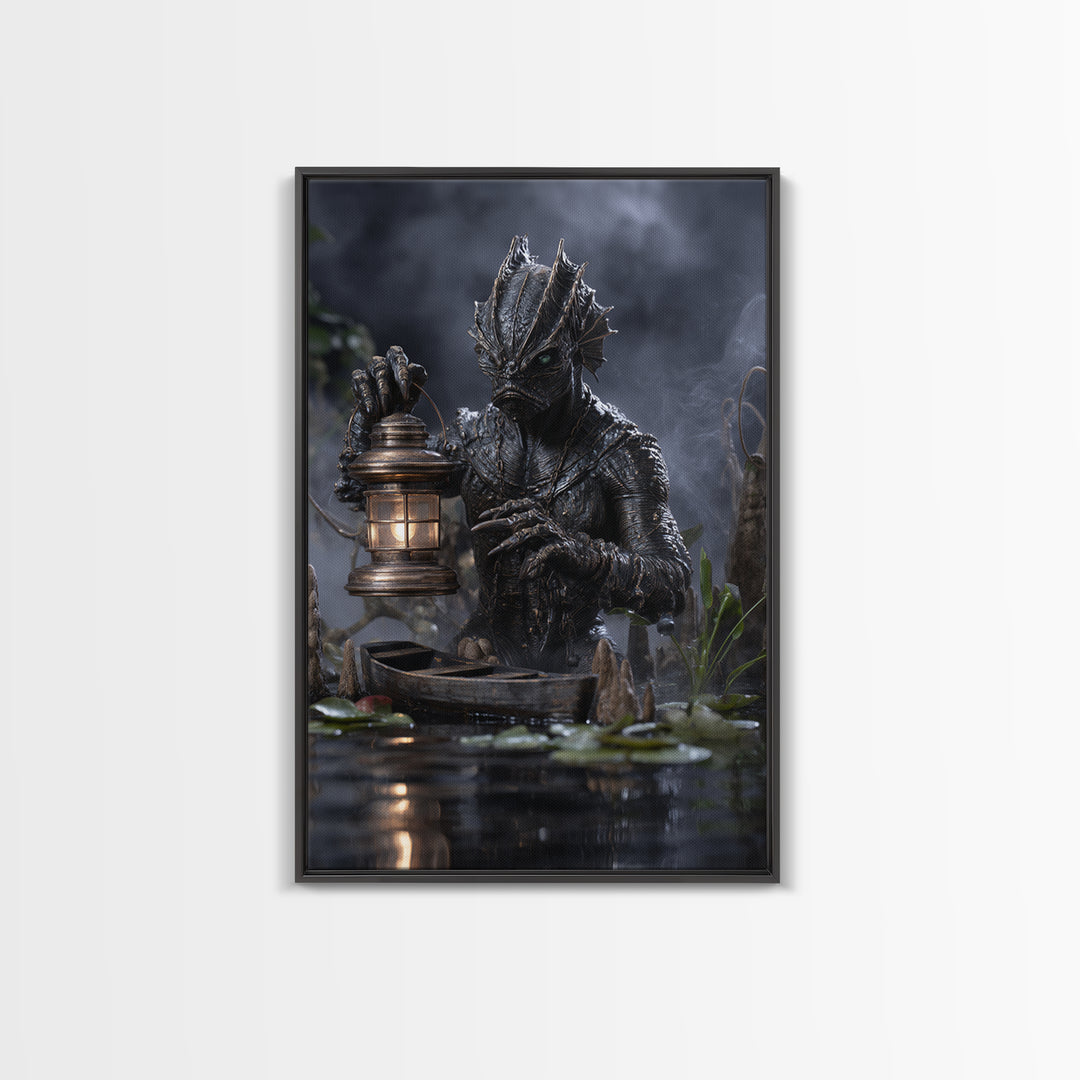 The Creature Of Lantern Lagoon, Vertical Wall Art, Dark Fantasy Wall Art, Canvas Print, Halloween Wall Decor, Gothic Home Decor