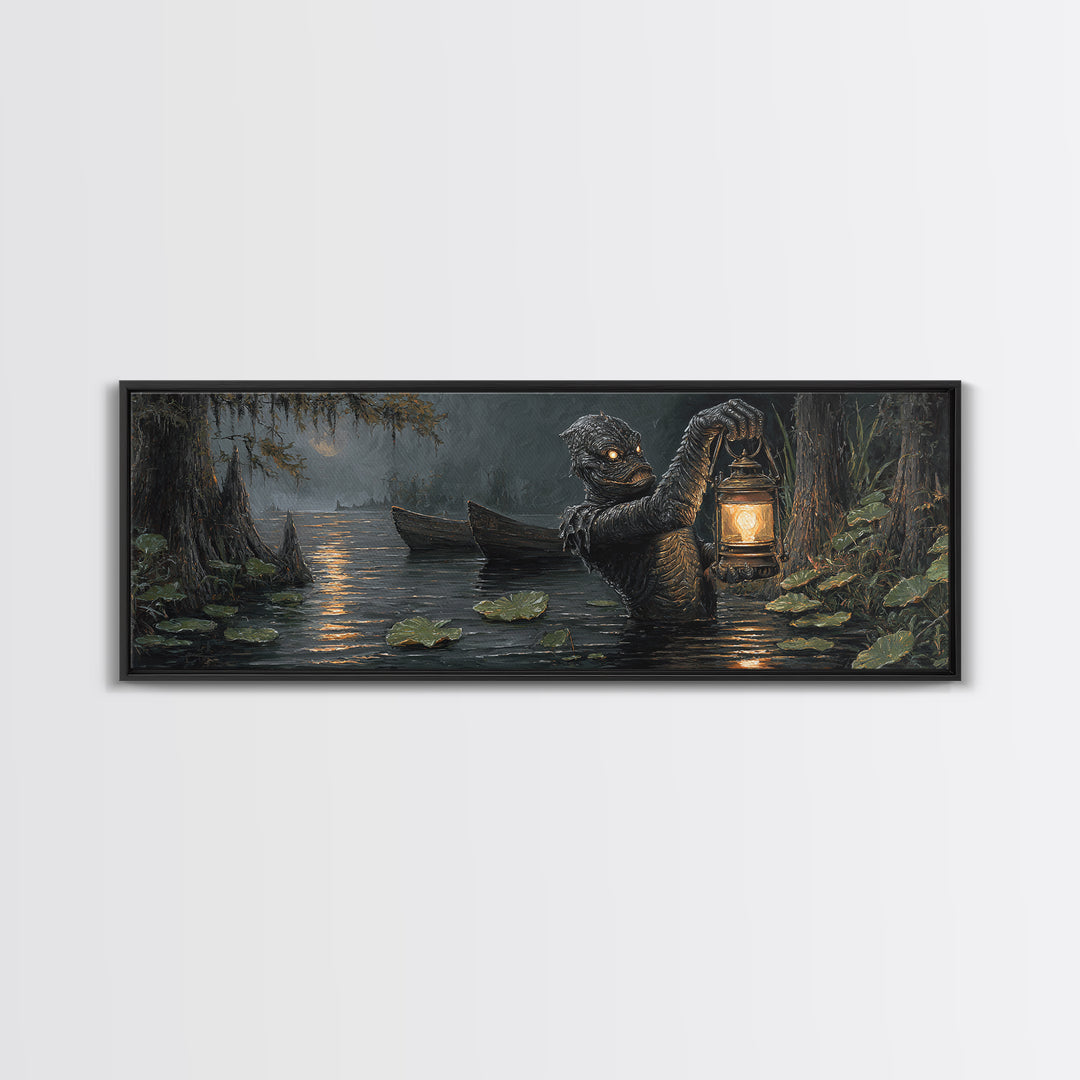 The Creature Of Lantern Lagoon, Extra Wide Wall Art, Spooky Home Decor, Canvas Print, Halloween Wall Decor, Gothic Home Decor