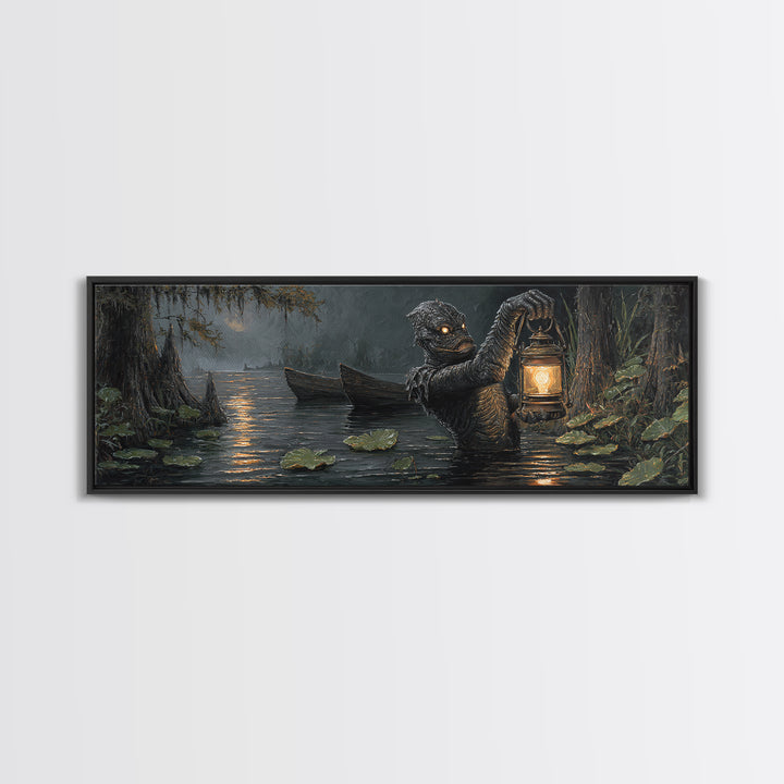 The Creature Of Lantern Lagoon, Extra Wide Wall Art, Spooky Home Decor, Canvas Print, Halloween Wall Decor, Gothic Home Decor