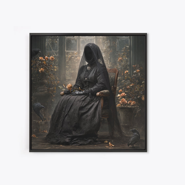 The Invisible Mourner Of Glass House, Square Wall Art, Dark Halloween Decor, Canvas Print, Halloween Wall Decor, Gothic Home Decor