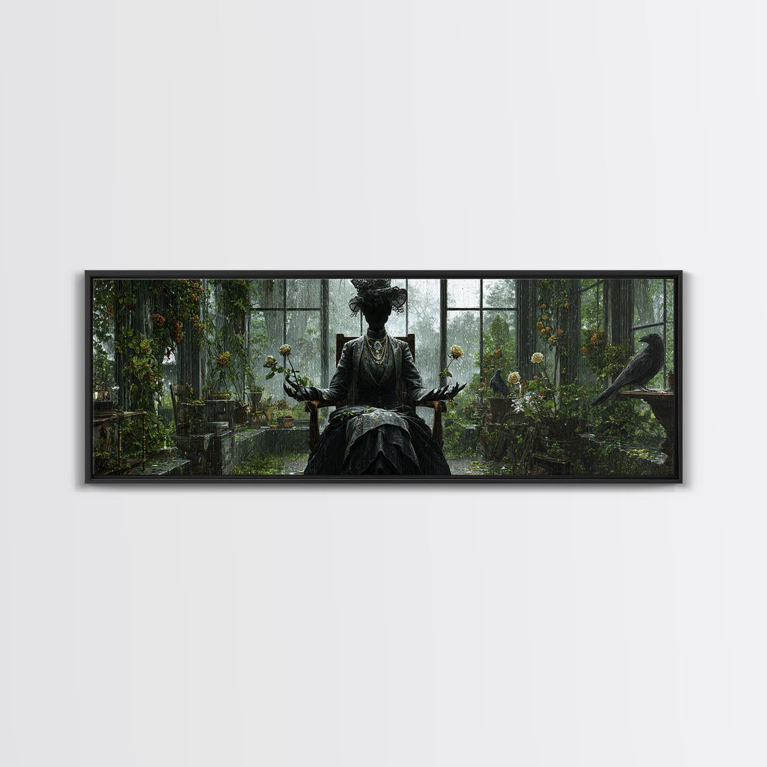 The Invisible Mourner Of Glass House, Extra Wide Wall Art, Spooky Home Decor, Canvas Print, Halloween Wall Decor, Gothic Home Decor