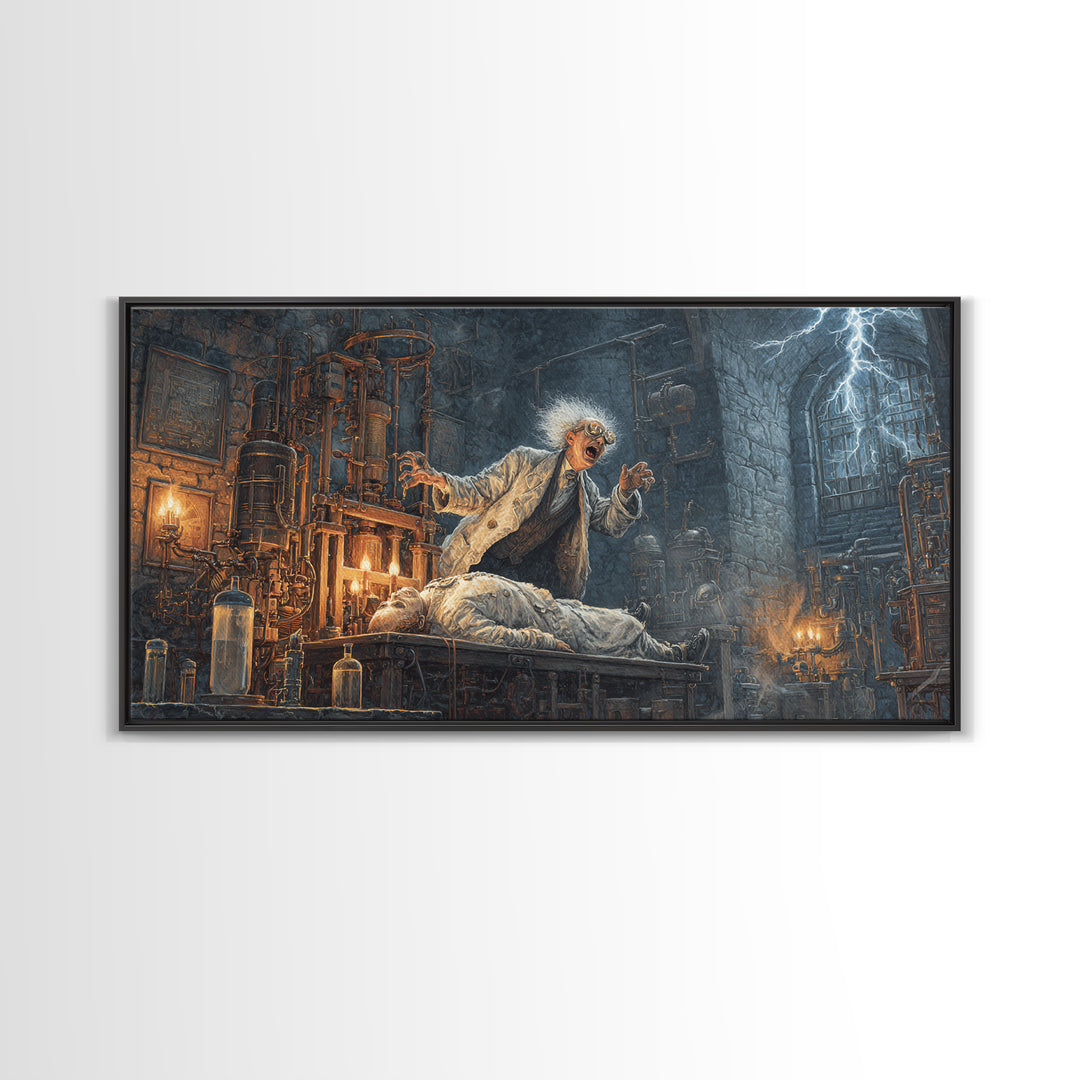 Doctor Vesper'S Resurrection Engine, Wide Panoramic Art, Dark Halloween Decor, Canvas Print, Halloween Wall Decor, Gothic Home Decor