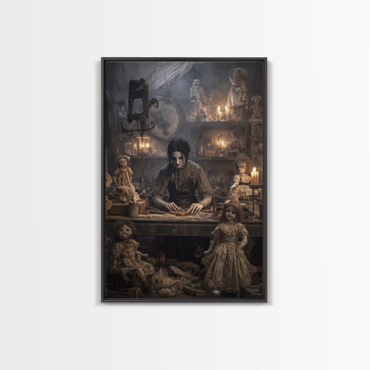 The Dollmaker Of Hollow Ward, Vertical Wall Art, Spooky Home Decor, Canvas Print, Halloween Wall Decor, Gothic Home Decor, Spooky Wall Decor