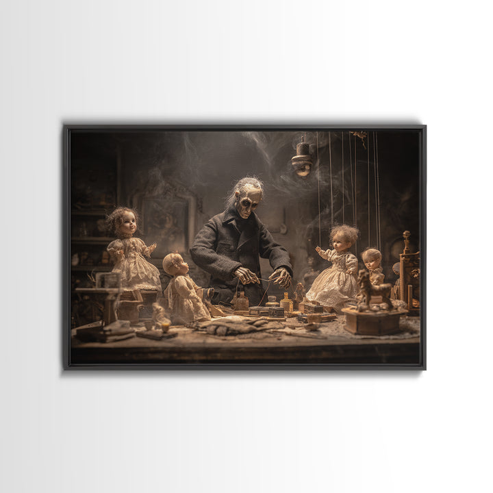 The Dollmaker Of Hollow Ward, Landscape Wall Art, Macabre Wall Art, Framed Canvas Print, Halloween Wall Decor, Gothic Home Decor
