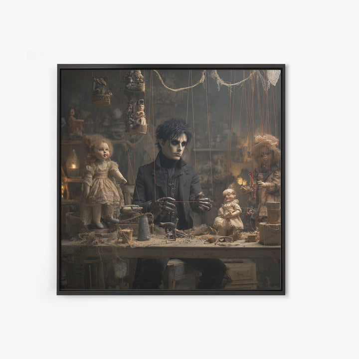 The Dollmaker Of Hollow Ward, Square Wall Art, Haunted Gothic Art, Framed Canvas Print, Halloween Wall Decor, Gothic Home Decor