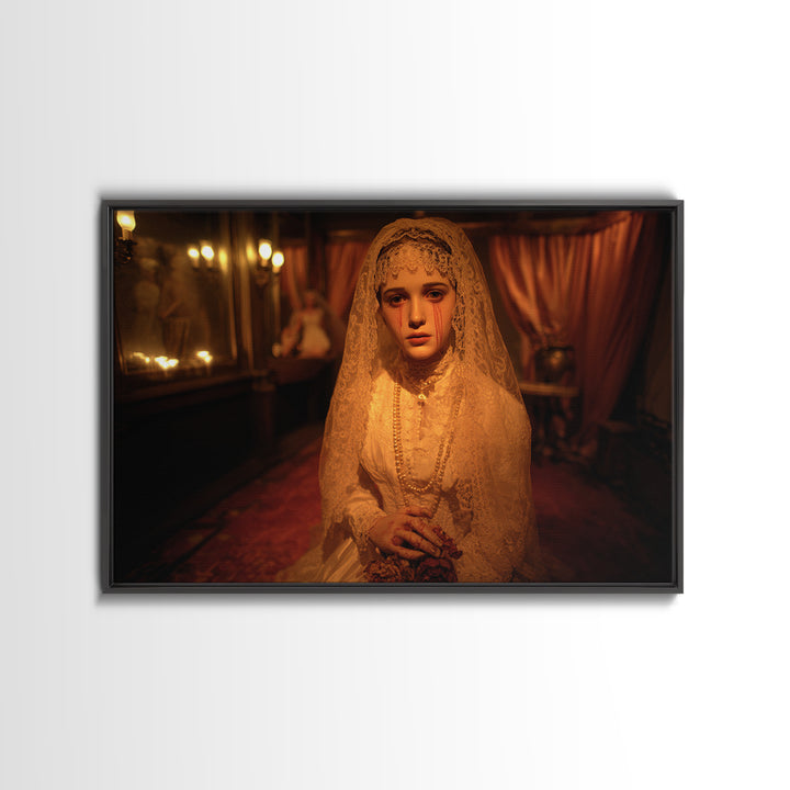 The Wax Bride Of Mourning Hall, Landscape Wall Art, Macabre Wall Art, Framed Canvas Print, Halloween Wall Decor, Gothic Home Decor