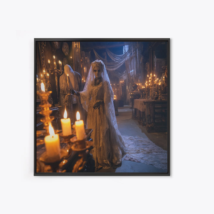 The Wax Bride Of Mourning Hall, Square Wall Art, Spooky Home Decor, Canvas Print, Halloween Wall Decor, Gothic Home Decor, Dark Fantasy Art
