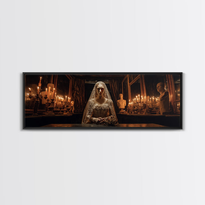 The Wax Bride Of Mourning Hall, Extra Wide Wall Art, Gothic Horror Wall Art, Framed Canvas Print, Halloween Wall Decor, Gothic Home Decor