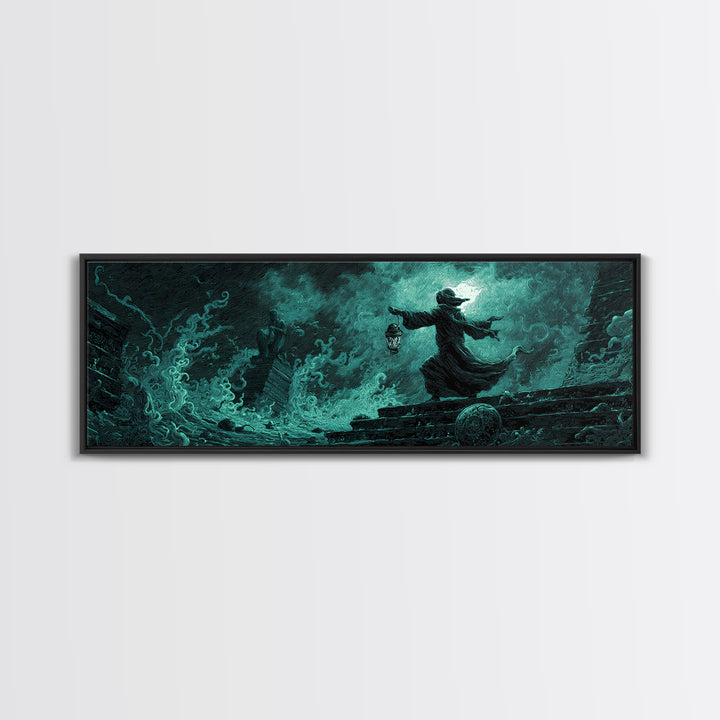 The Lantern-Bearer Of R’Lyeh, Extra Wide Wall Art, Eldritch Gothic Decor, Framed Canvas Print, Halloween Wall Decor, Gothic Home Decor