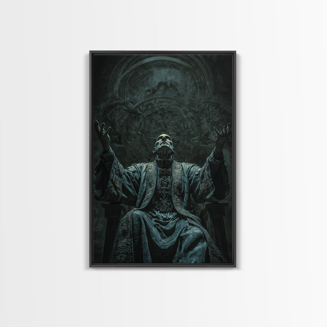 The Dreaming Priest Of The Outer Gate, Vertical Wall Art, Eldritch Gothic Decor, Framed Canvas Print, Halloween Wall Decor