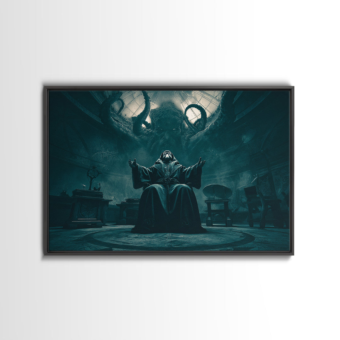 The Dreaming Priest Of The Outer Gate, Landscape Wall Art, Lovecraftian Horror Art, Canvas Print, Halloween Wall Decor, Gothic Home Decor