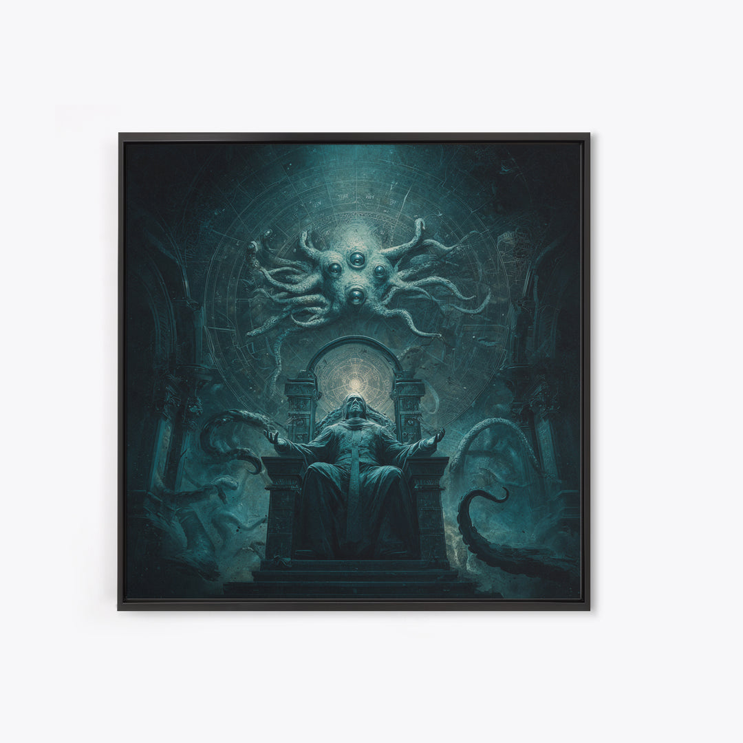 The Dreaming Priest Of The Outer Gate, Square Wall Art, Spooky Home Decor, Framed Canvas Print, Halloween Wall Decor, Gothic Home Decor