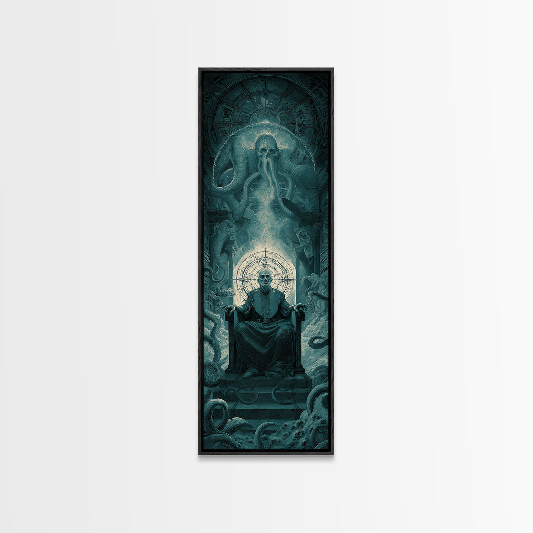 The Dreaming Priest Of The Outer Gate, Tall Narrow Wall Art, Dark Halloween Decor, Canvas Print, Halloween Wall Decor, Gothic Home Decor
