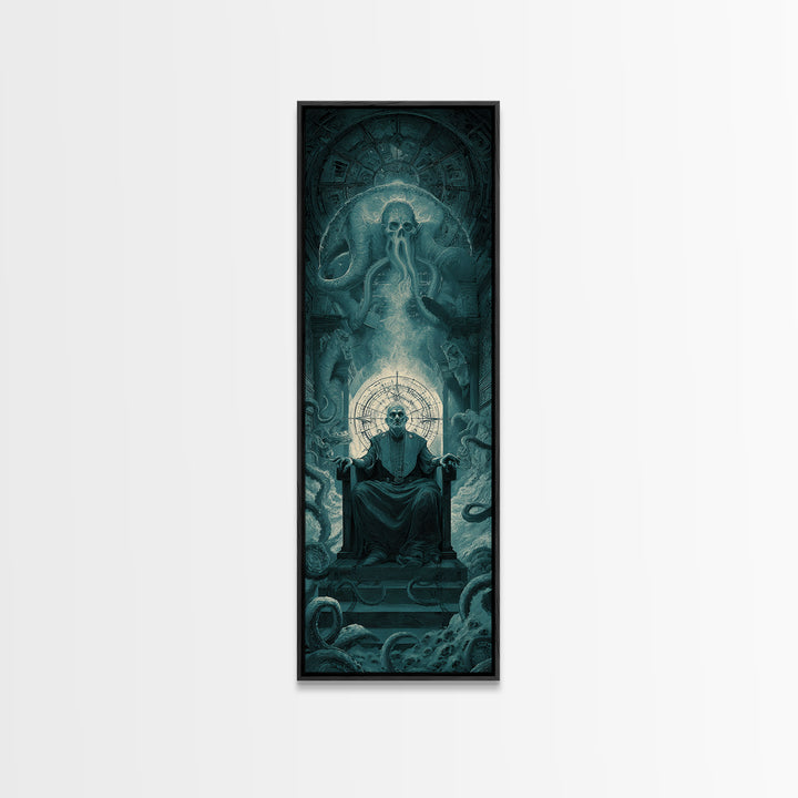 The Dreaming Priest Of The Outer Gate, Tall Narrow Wall Art, Dark Halloween Decor, Canvas Print, Halloween Wall Decor, Gothic Home Decor