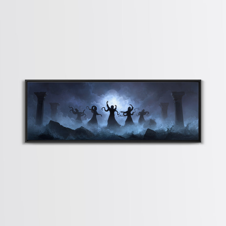 The Choir Of Deepwater Acolytes, Extra Wide Wall Art, Cosmic Horror Wall Art, Canvas Print, Halloween Wall Decor, Gothic Home Decor