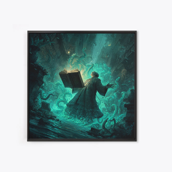 The Librarian Of Forbidden Tides, Square Wall Art, Gothic Horror Wall Art, Framed Canvas Print, Halloween Wall Decor, Gothic Home Decor
