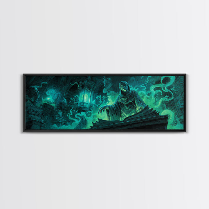 The Librarian Of Forbidden Tides, Extra Wide Wall Art, Cosmic Horror Wall Art, Canvas Print, Halloween Wall Decor, Gothic Home Decor