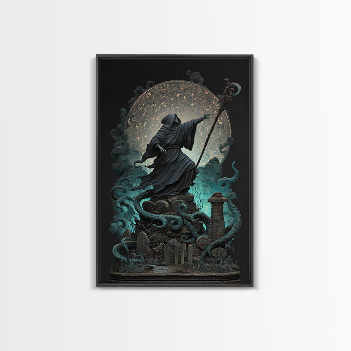 The Star-Seer Of Black Dunwich, Vertical Wall Art, Dark Halloween Decor, Framed Canvas Print, Halloween Wall Decor, Gothic Home Decor