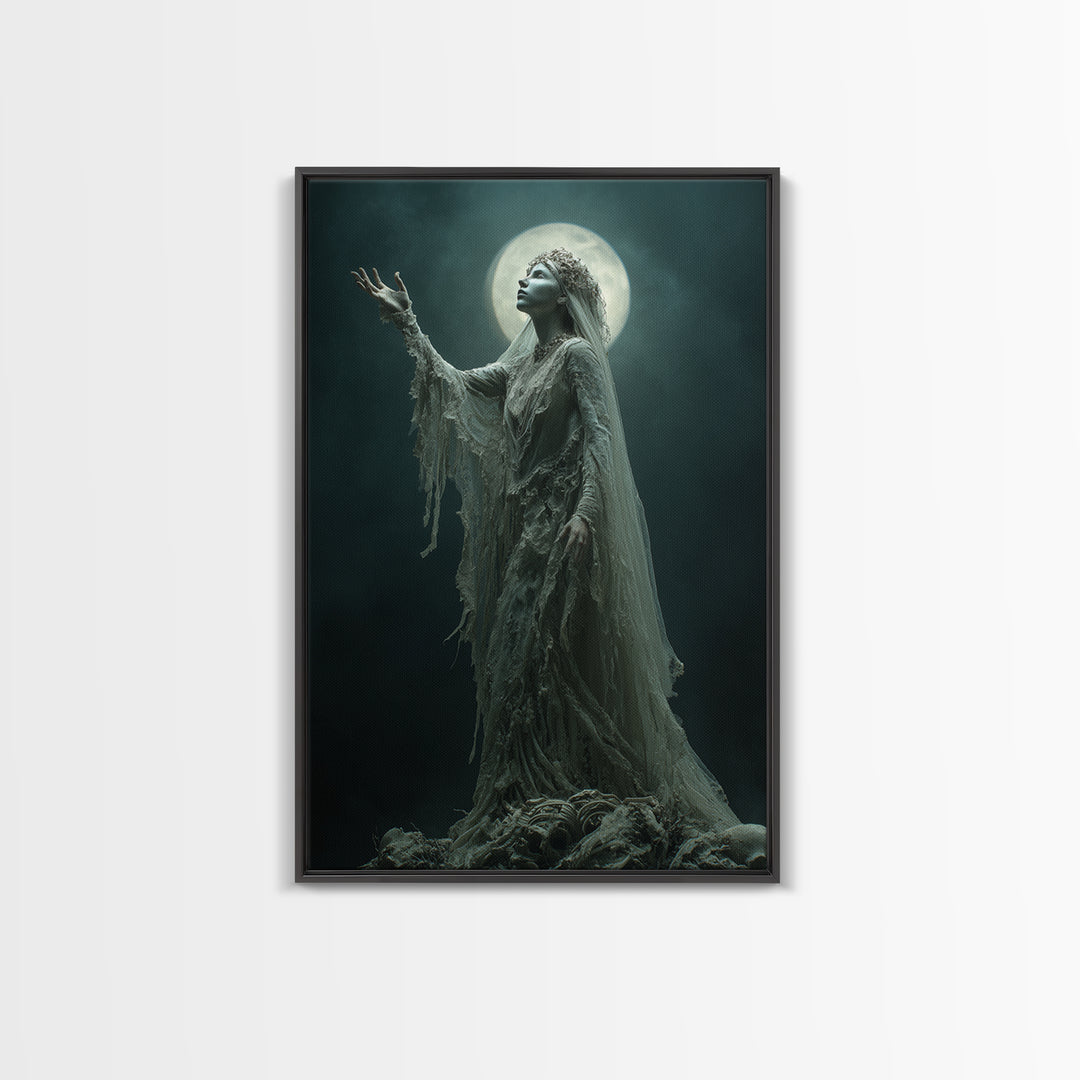 The Bride Of The Abyssal Moon, Vertical Wall Art, Dark Fantasy Wall Art, Canvas Print, Halloween Wall Decor, Gothic Home Decor