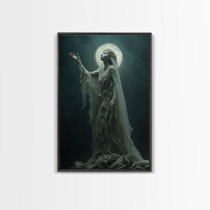 The Bride Of The Abyssal Moon, Vertical Wall Art, Dark Fantasy Wall Art, Canvas Print, Halloween Wall Decor, Gothic Home Decor